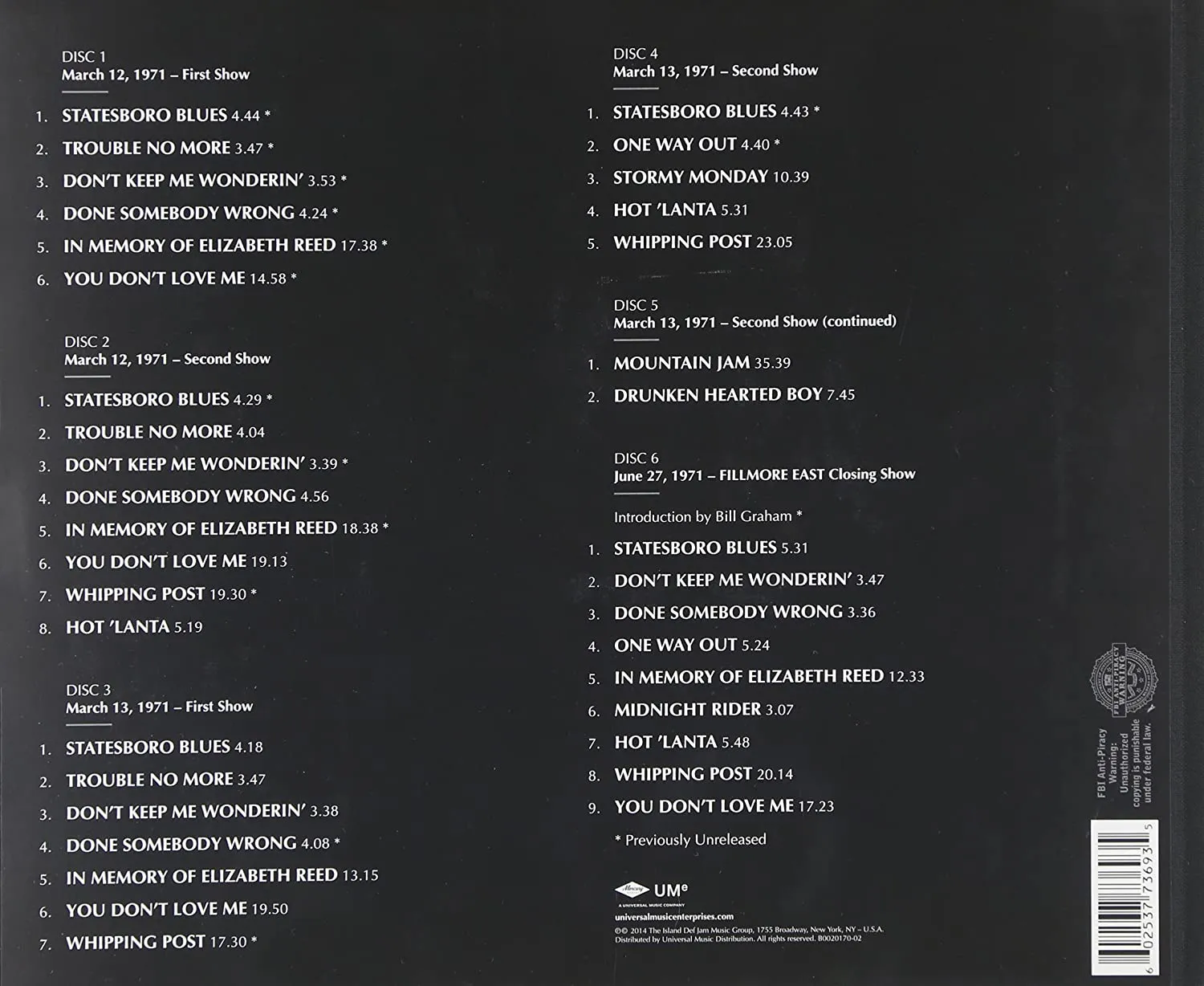 The 1971 Fillmore East Recordings Limited Edition Boxset